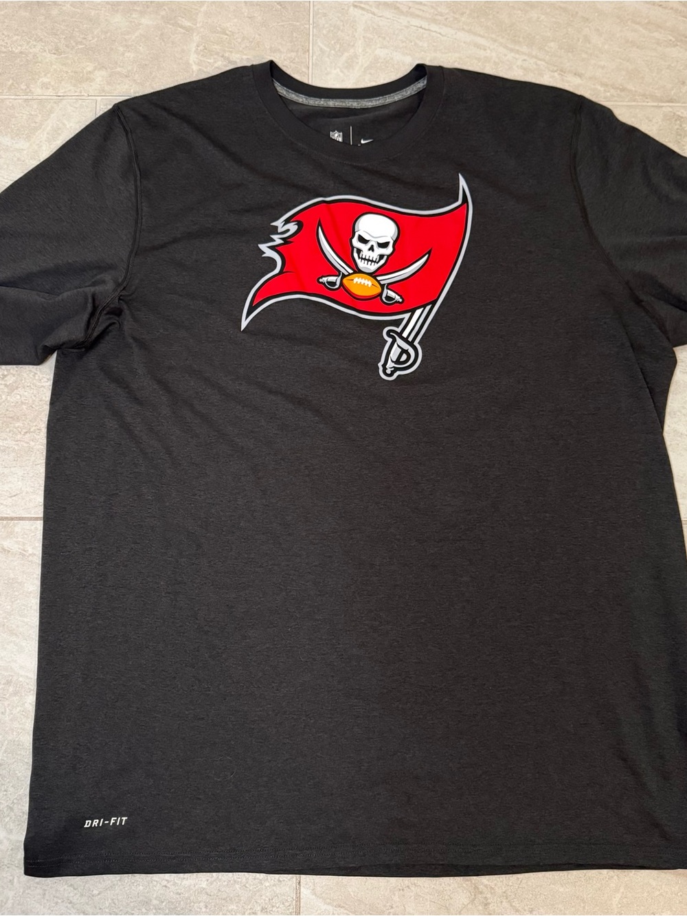 NFL Black Short-Sleeve Tee with Red Buccaneers Flag Logo